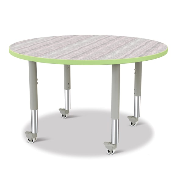 Jonti-Craft Berries Round Activity Table, 42 in. Diameter, Mobile, Driftwood Gray/Key Lime/Gray 6468JCM451 - main